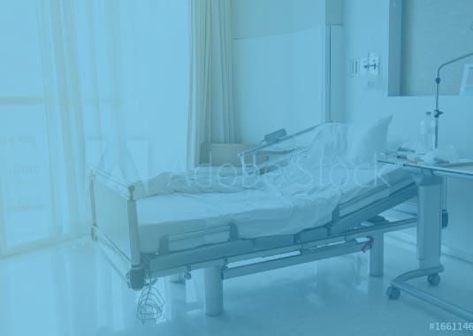 Room with hospital bed (blue tinted overlay)