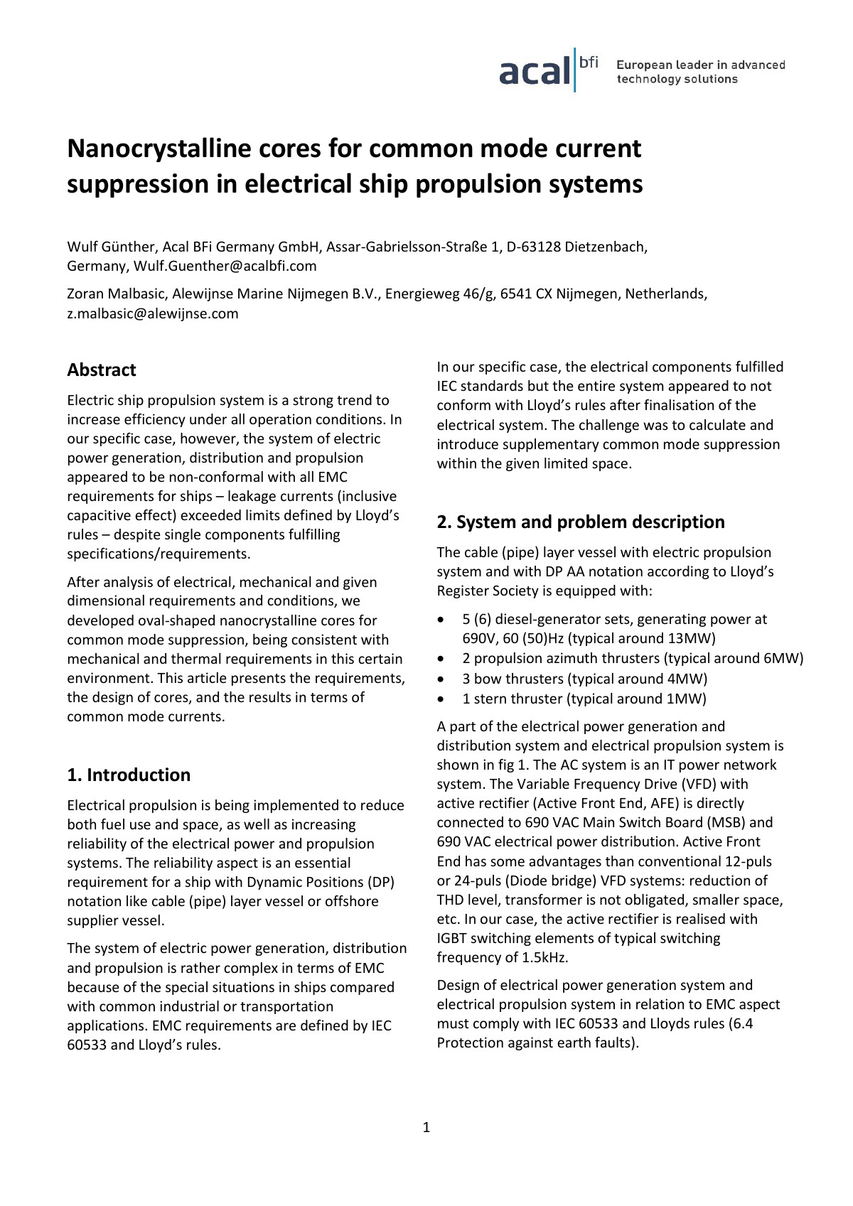 Noyaux nanocristallins pour la suppression du courant de mode commun dans les systèmes de propulsion électrique des navires
