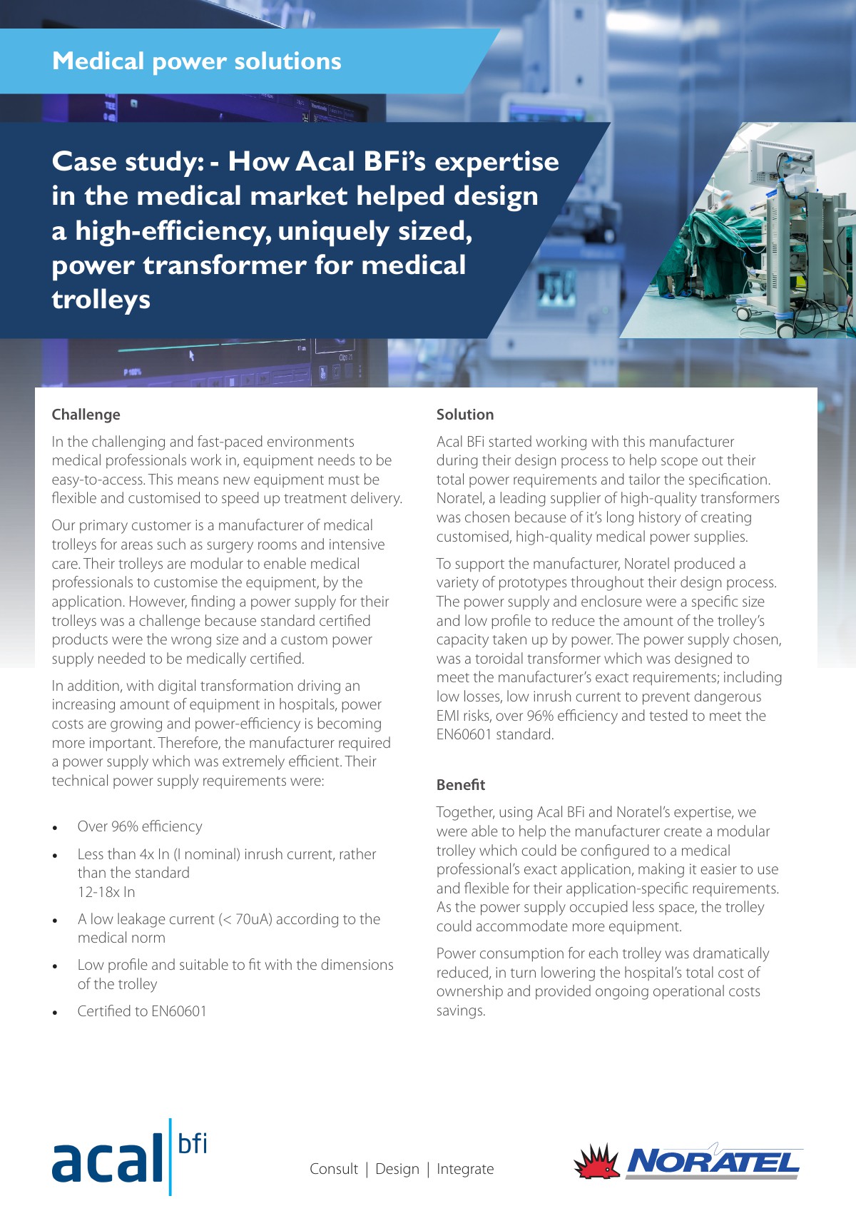 How Acal BFi’s expertise in the medical market helped design a high-efficiency, uniquely sized, power transformer for medical trolleys